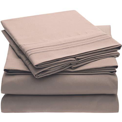 Mellanni Bed Sheet Set - Brushed Microfiber 1800 Bedding - Wrinkle, Fade, Stain Resistant - 4 Piece (Cal King, Tan)