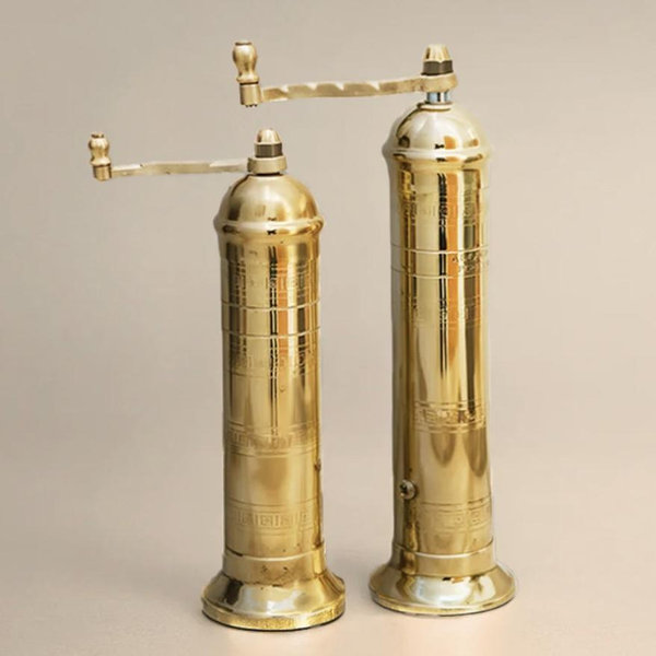 Original Greek Pepper Mill, 8-Inch Brass – European Manual Pepper Grinder, Refillable, with Polishing Cloth