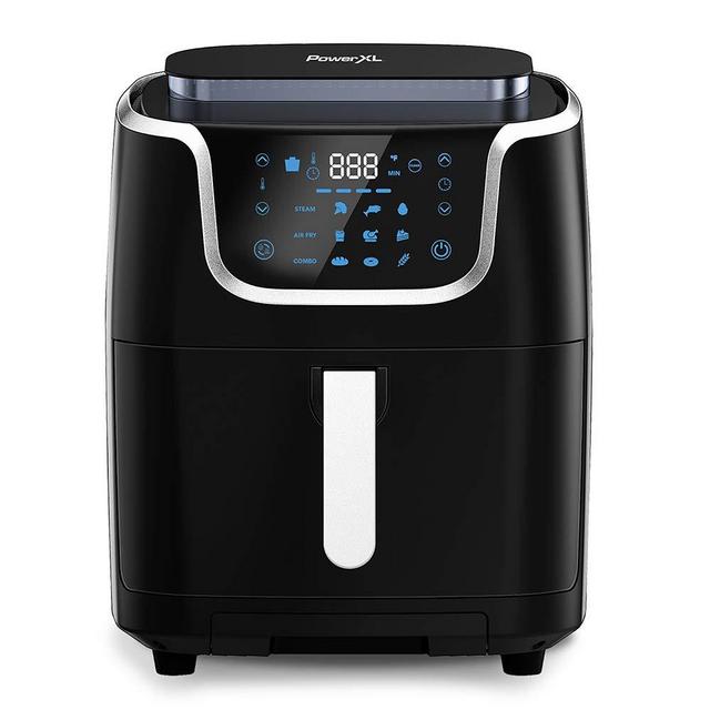 PowerXL Air Fryer Steamer 7 QT 10-in-1 XL Vegetable Steamer and Air Fryer Combo, Toast, Bake, Roast, Broil, Dough Proofing, Warm, Defrost, ST006, Black (7 QT)