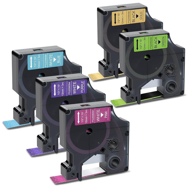 Pristar Compatible Label Tape Replacement for Dymo D1 Colorpop 12mm 0.47" Tapes Work with DYMO COLORPOP Label Maker LabelManager 160 280 360D 420P PnP, Purple/Pink/Blue/Green/Gold Glitter, 5-Pack