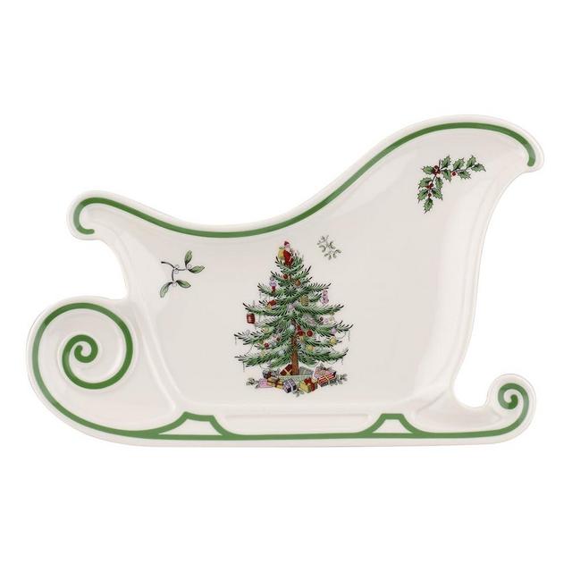 Spode Christmas Tree Embossed Sleigh Platter | 13.5 – Inch Sleigh Shaped Platter for Serving Christmas Treats | Made of Fine Earthenware | Perfect for Gift and Holiday Décor