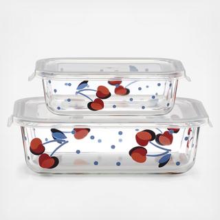 Vintage Cherry Dot Rectangular Food Storage, Set of 2