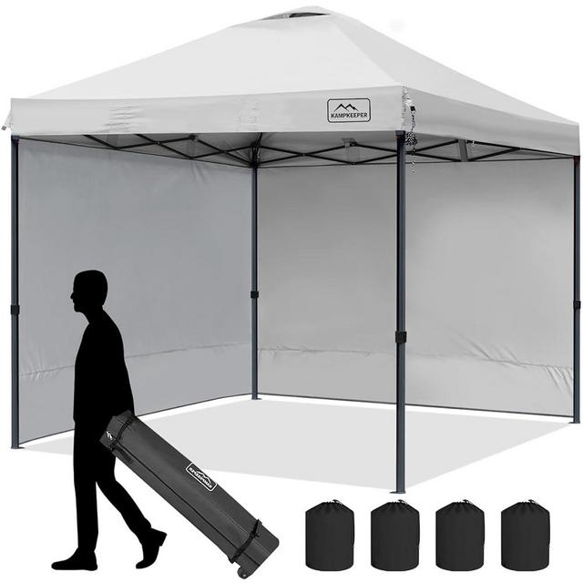 KAMPKEEPER Canopy Tent,Outdoor Canopy,10x10 Pop Up Canopy Tent for Commercial Garden Wedding Camping Party with 2 Sidewalls & 4 Weight Bags & Carry Bag. (White)