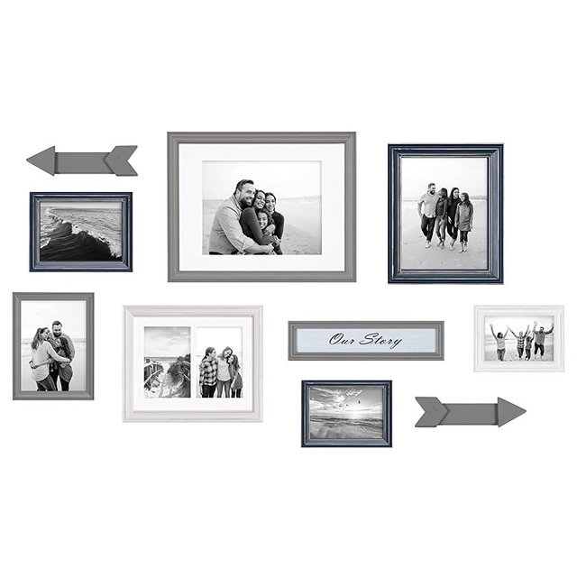 Kate and Laurel Bordeaux Expressions Wall Decor Collection, Set of 10, Coastal Finishes, Assorted Size Frames and Decorative Wall Accents