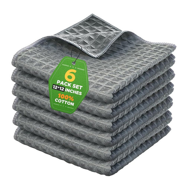 JOVANJA Kitchen Towels 6-Pack Cotton Waffle Weave Kitchen Dish Cloths 12 x 12 Inches Ultra Soft Absorbent Quick Drying Dish Towels