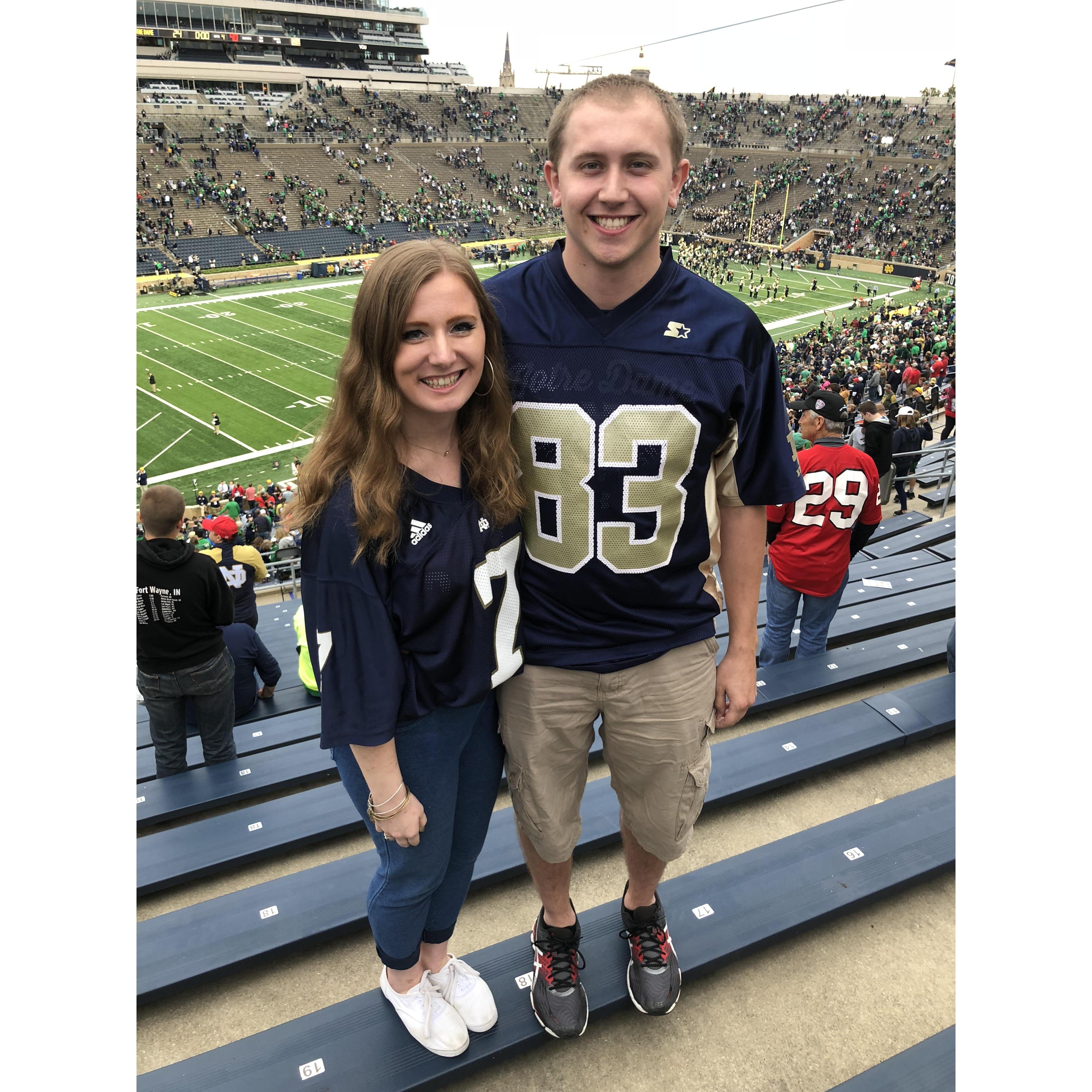 The couple's second Notre Dame game together where the Irish faced off against Ball State University.