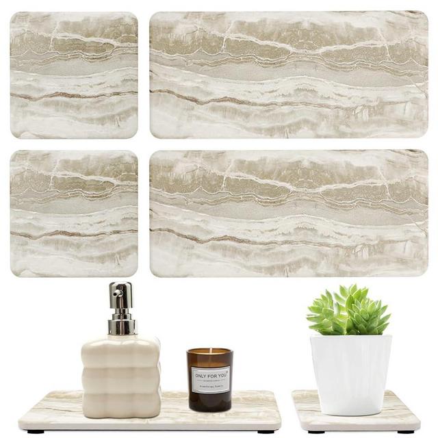 Set of 4 Drying Stone for Kitchen Counter Soap Tray Ceramic Bathroom Sink Trays Hand Soap Dish Stone Quick Dry Mat Toothbrush Sponge Holder Kitchen Sink Caddy Diatomite Coaster Bathroom Trays