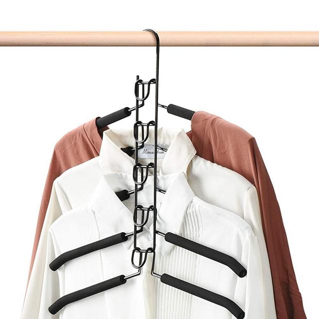 HOUSE DAY Magic Hangers 4 Pack Multilayer Anti-Slip Clothes Rack Space Saving Clothes Hangers 5 in 1 Multifunctional Adult Clothes Rack for Household Space Saver