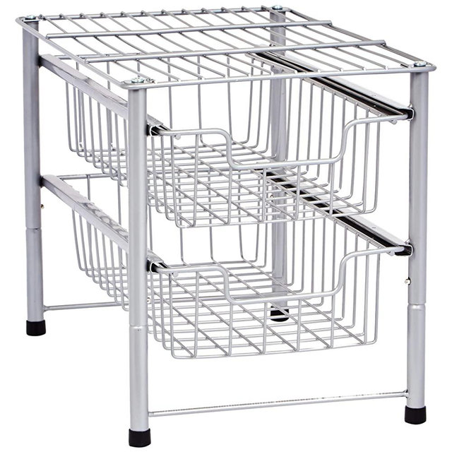 AmazonBasics 2-Tier Sliding Drawers Basket Storage Organizer, Silver