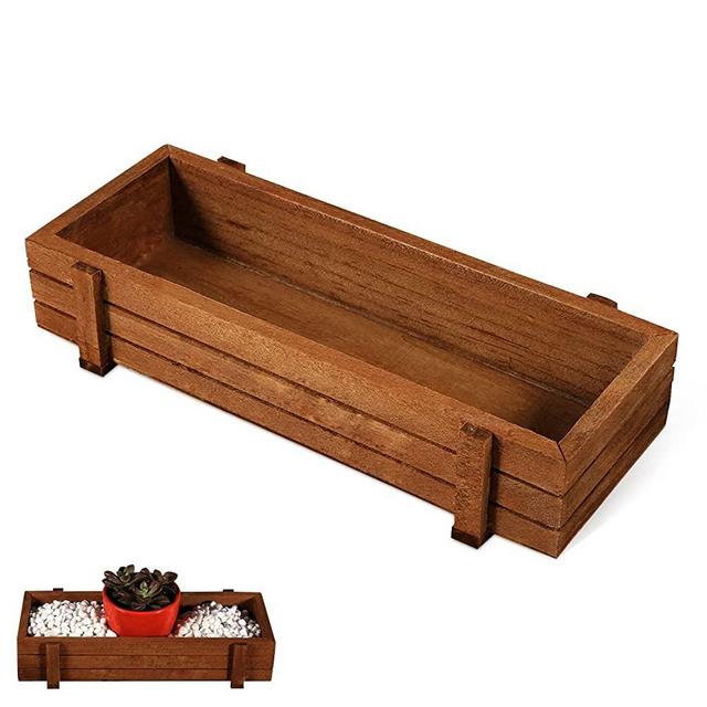 Cyrank Wooden Planter Box, 8.9x3.3x1.6in Wood Succulent Planter Rectangular Flower Bed Pot Storage Box for Desktop Home Decor