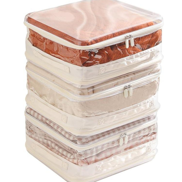 CoiiJoii 3 Pack Sheet Organizers And Storage, Double Side Clear Hard Shell Window. Expandable Blanket Storage Bags, Large Stackable Closet Storage Bins.