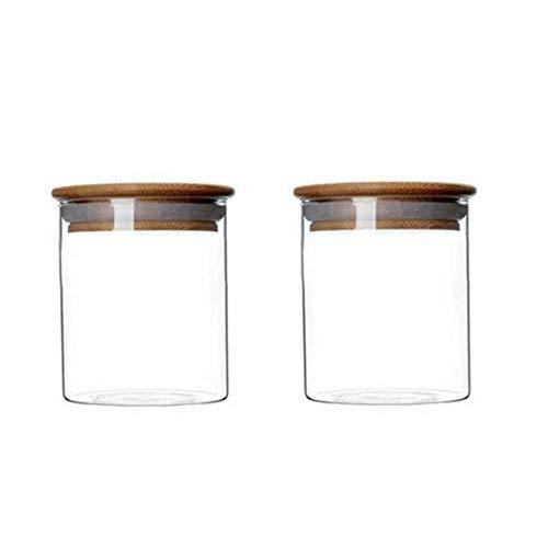 2 Piece Clear Glass Canister Food Storage Jar With Airtight Wood Lids Air Tight Storage Containers for Coffee Bean Loose Leaf Tea Containers Sugar Cookies Dry Fruit Nuts Candy Jars size 250ML/8.5oz