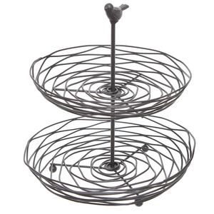 Black Metal Bird Nest Design 2 Tier Kitchen Produce & Fruit Basket / Decorative Display Stand - MyGift