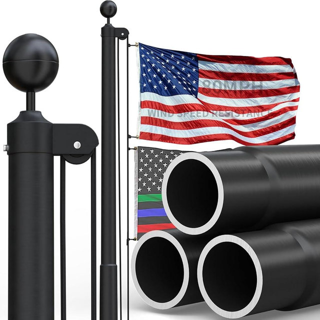 KBLOONG 16 FT Heavy Duty Flag Pole,80 MPH Wind Tested,13-Gauge Black Extra Thick Aluminum In-Ground Flagpole Kit with 3x5 USA Flag for Outside House Commercial Residential Outdoor