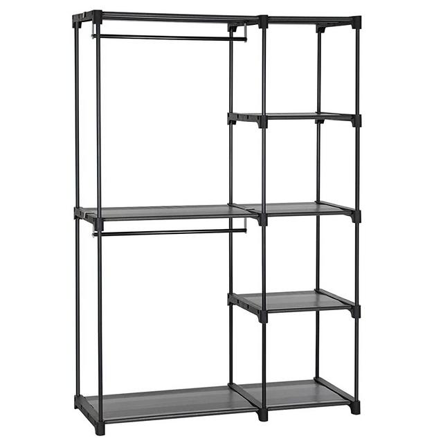 SONGMICS Freestanding Closet Organizer, Portable Wardrobe with Hanging Rods, Clothes Rack, Storage Organizer, Cloakroom, Study, Stable, 44.1 x 16.9 x 65 inches, Black URYG24BK