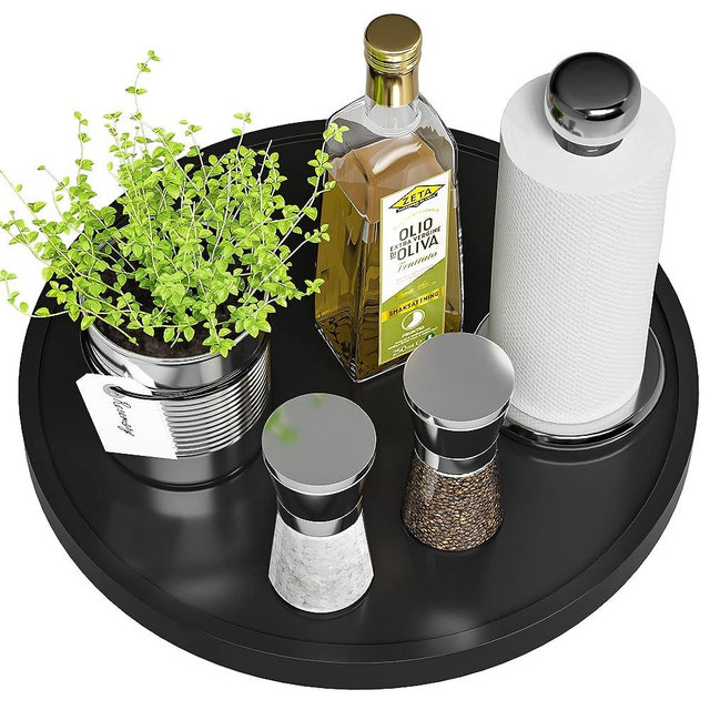 Lazy Susan for Table, 12 Inch Non-Skid Bamboo Turntable Organizer for Salt Pepper Spices and Olive Oil Next to Stove, Wooden Lazy Susan Organizer for Kitchen Countertop Organizer Black