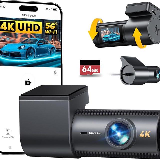 4K Dash Cam Front and Rear, 64GB SD Card, 1.5” IPS Display Car Camera, 5Ghz WiFi+App Control, Night Vision, 24H Parking Mode, G-Sensor, WDR, 170° Wide Angle, 4K+1080P Dual Dash Camera for Cars
