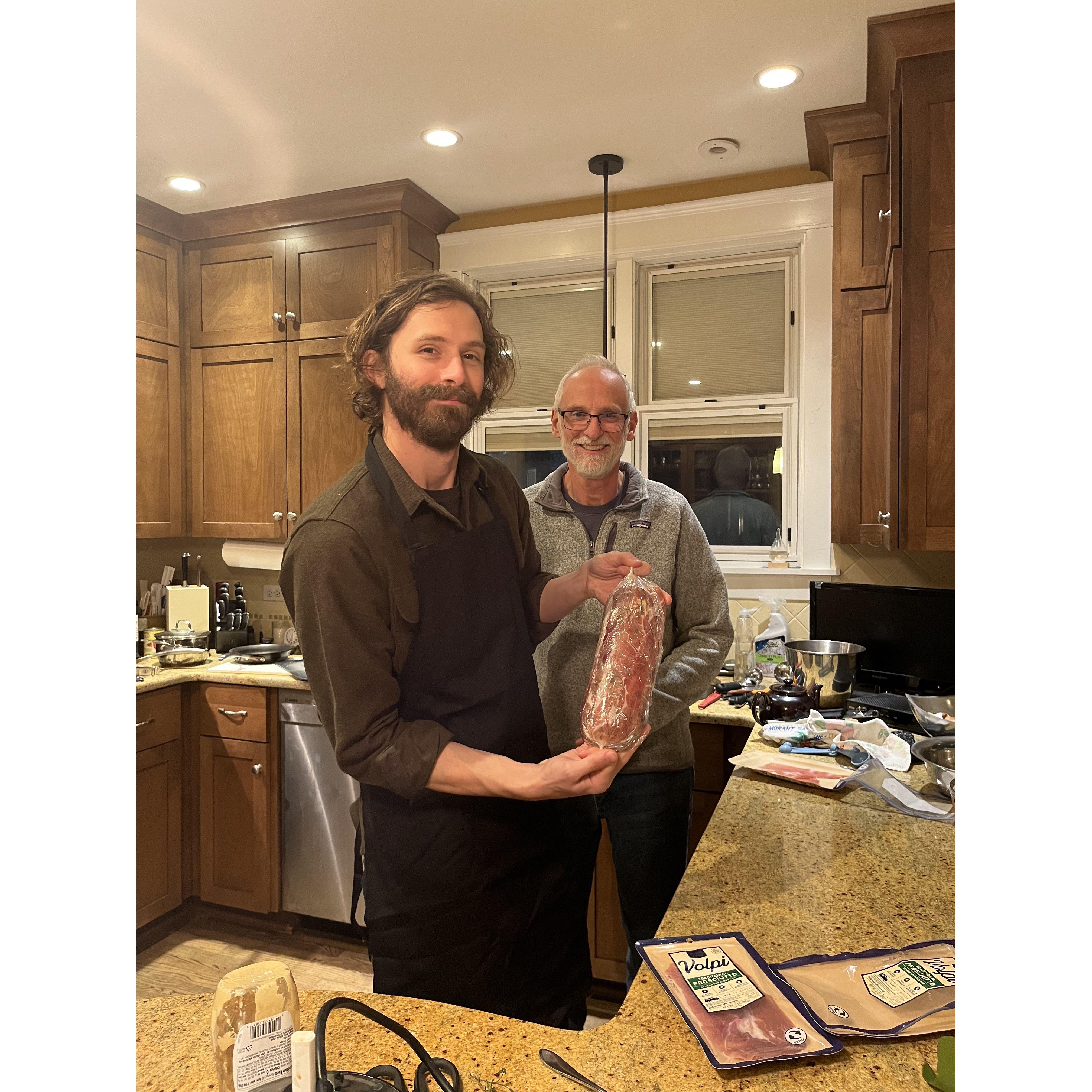 Gareth and his dad cooking Beef Wellington