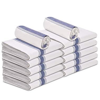 Talvania Kitchen Dish Towels - Pack of 12 Made of 100% Cotton Flour Sack Dish Towels Herringbone Stripe, 15” x 25” The Perfect Classic White Dish Towel for Bars, Kitchens, Counters & Much More.