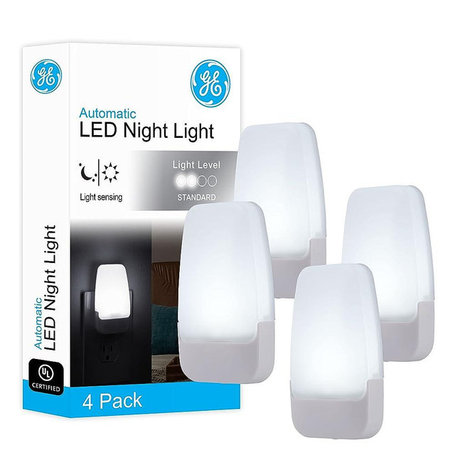 GE LED Night Light, Plug-in, Dusk to Dawn Sensor, Cool White, UL-Certified, Energy Efficient, Ideal for Bedroom, Bathroom, Nursery, Kitchen, Hallway, 55992, 4 Count