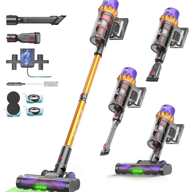 AlloyMove Cordless Vacuum Cleaner, 550W 50KPA 80Mins Self-Standing Cordless Vacuum for Home, With Wall Mount Charging/LED Display/Anti-Tangle Brush Stick Vacuum for Carpet/Pet Hair/Hardwood Floor, A05