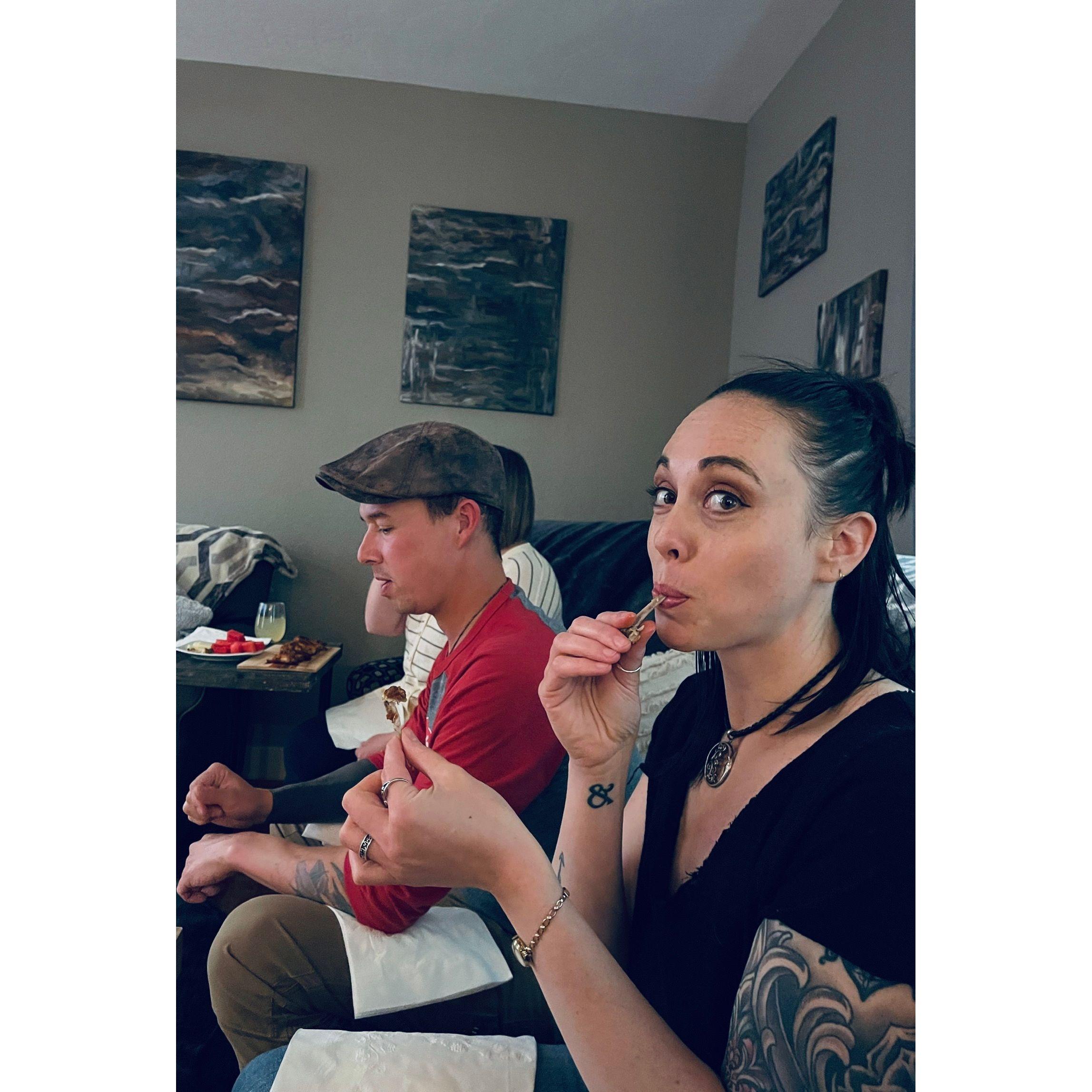 Hot ones challenge at India's brother's house