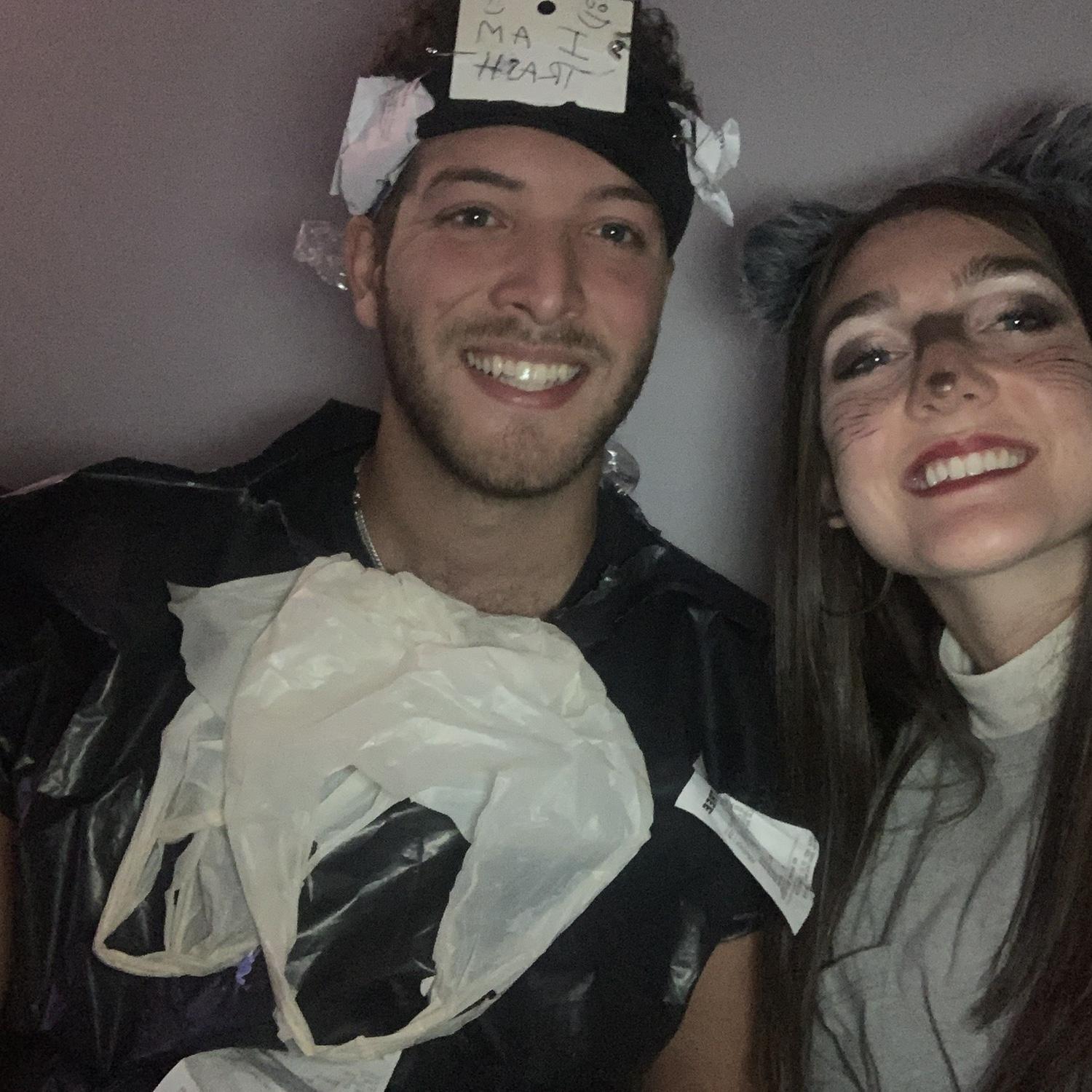 Halloween costume #1 - a raccoon and a trash bag