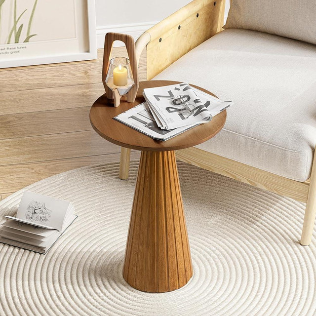 COZAYH Pedestal Small Drink Table Round Martini Table Wood Plant Stand End Table for Small Space Living Room, Bedroom, Walnut