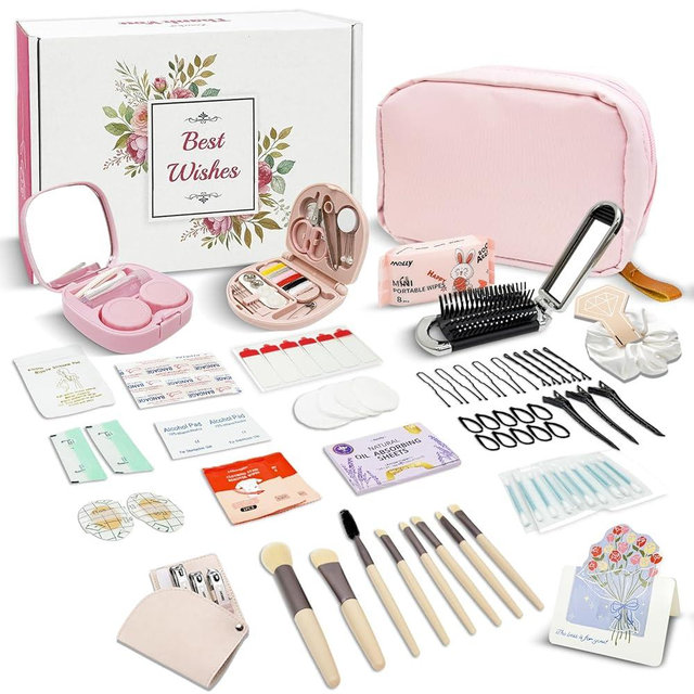 Bridal Emergency Kit for Wedding Day, 60+ Pcs Wedding Essentials Survival Set for Team Bride with Cosmetic Bag & Travel Must-Haves, Honeymoon, Daily Commute