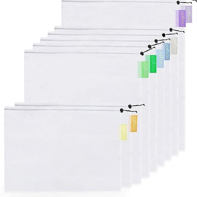 purifyou Premium Reusable Mesh/Produce Bags, Set of 9 | Superior Double-Stitched Strength, with Tare Weight on Tags | Lightweight, See-Through, Large, Medium & Small