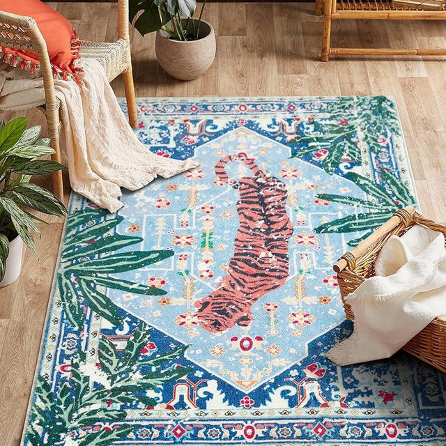 Aldopein Vintage Rugs Boho Abstract Tropical Jungle Leopard 4x6 Area Rugs Accent Oriental Carpet for Bedroom Kitchen Dining Living Room Modern Indoor Entry Entrance Floor Rug Washable