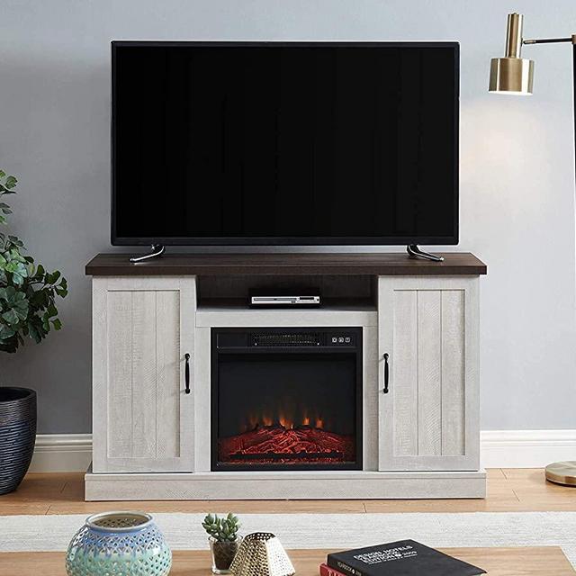 EDYO LIVING Rustic Farmhouse Electric Fireplace TV Stand Media Center Storage Television Console Shelves Entertainment Center with Remote Control for 55" TVs (Off White)