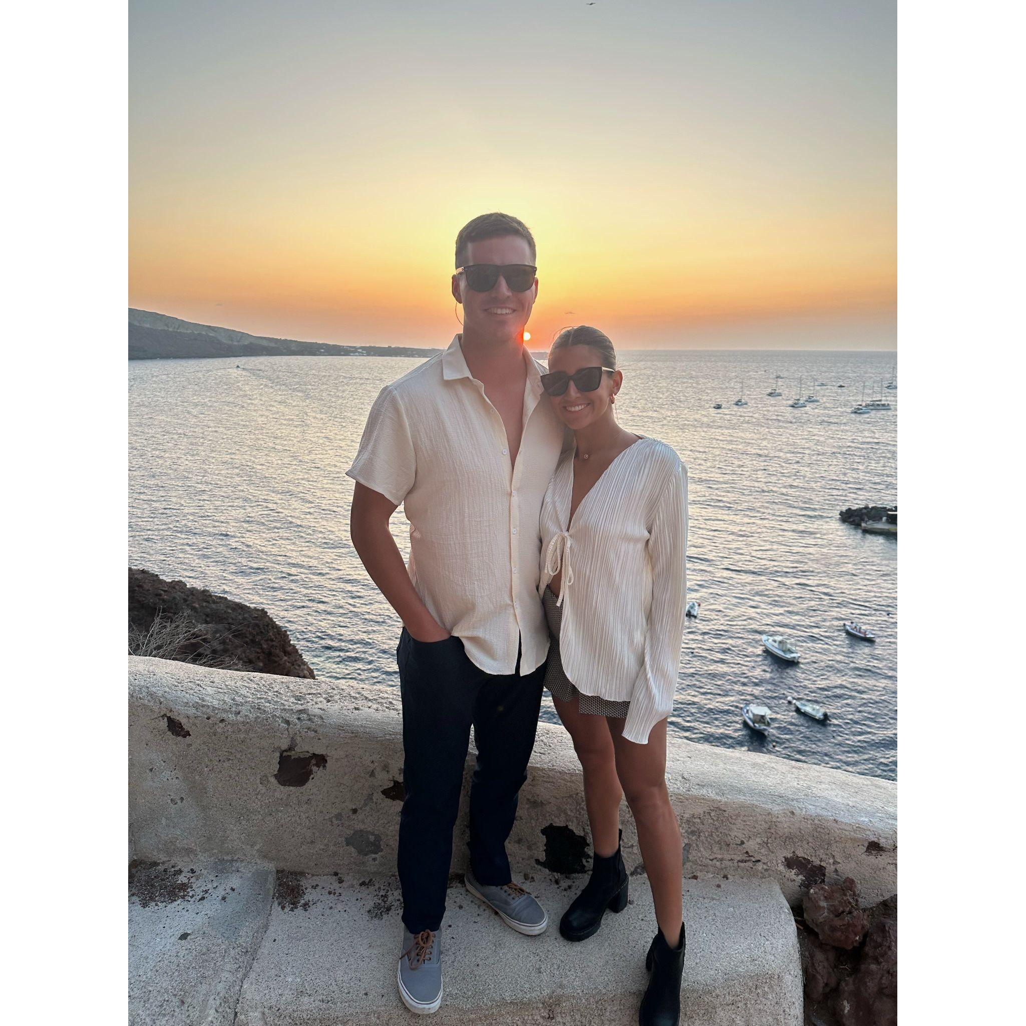 Enjoying the sunset after dinner in Santorini, Greece