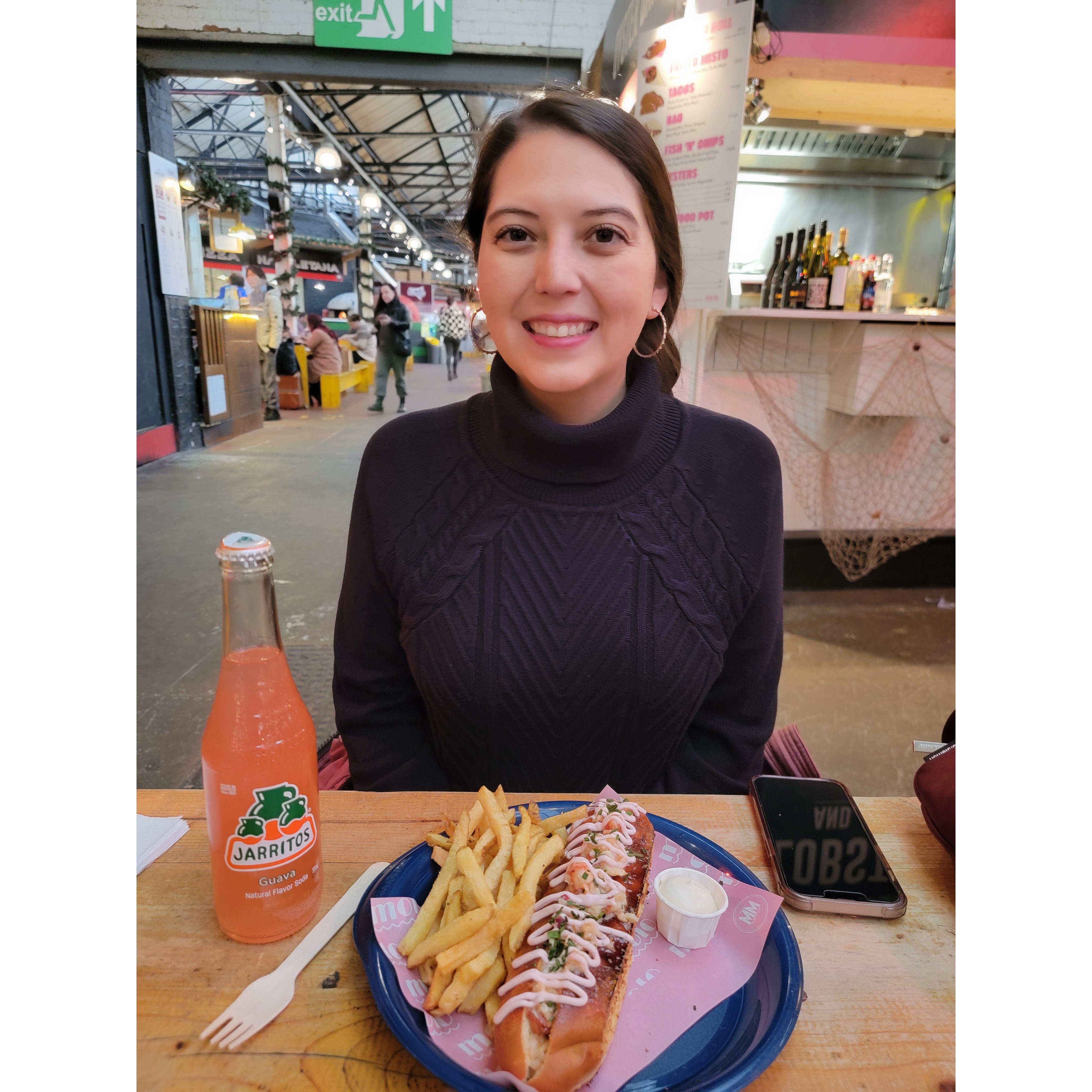 Rubi enjoying a lobster roll.