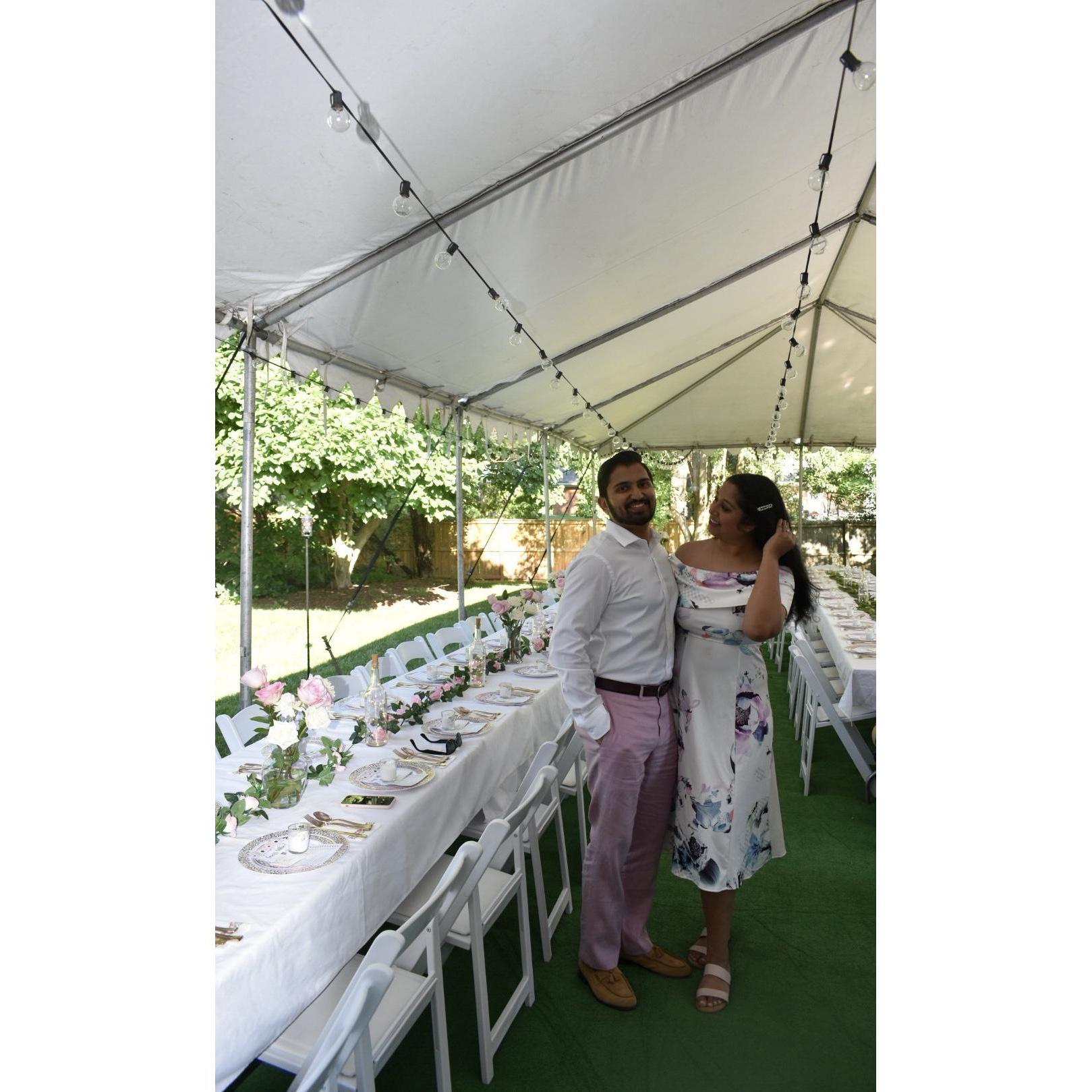 Celebrating our engagement with our family and friends at home in McLean- June 2019