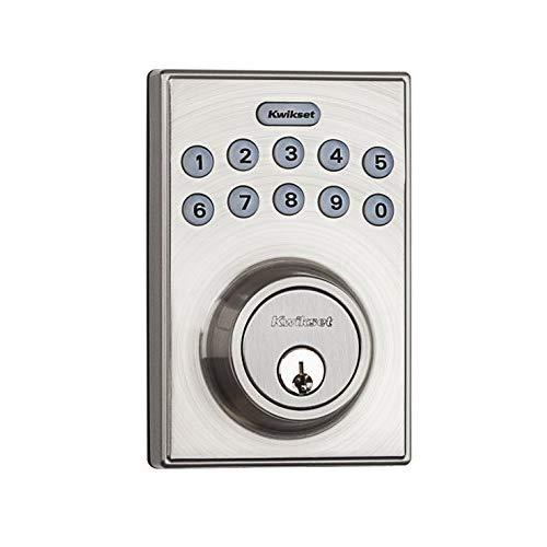 Kwikset 92640-001 Contemporary Electronic Keypad Single Cylinder Deadbolt with 1-Touch Motorized Locking, Satin Nickel