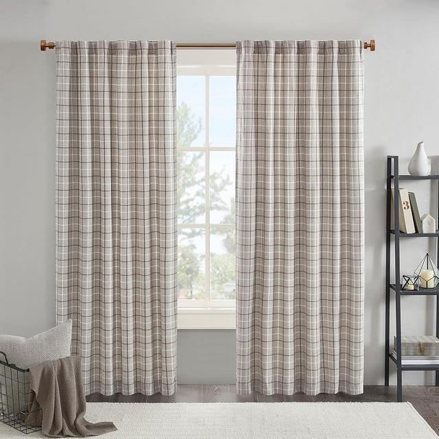 Madison Park Anaheim Cabin Plaid Curtain Window, Thermal Insulated Fleece Lining, Living Room Decor Room Darkening Drape for Bedroom, 1-Single Panel Pack, 50" x 84", Rod Pocket, Brown