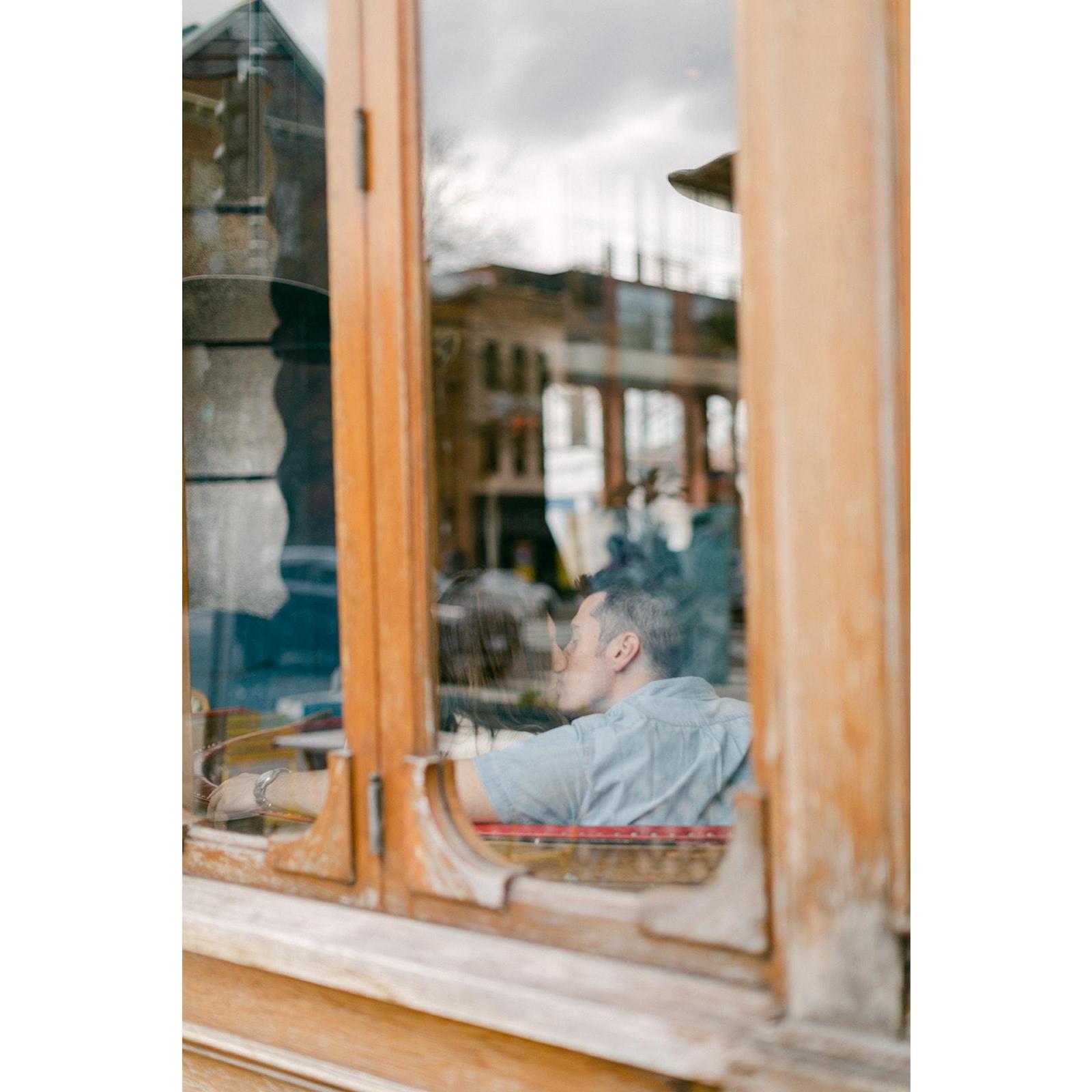 Engagement photos at our favorite restaurant, Le Diplomate, in DC