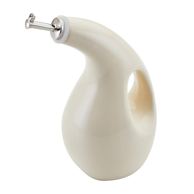 Rachael Ray Ceramics EVOO Oil and Vinegar Dispensing Bottle, 24 Ounce, Almond