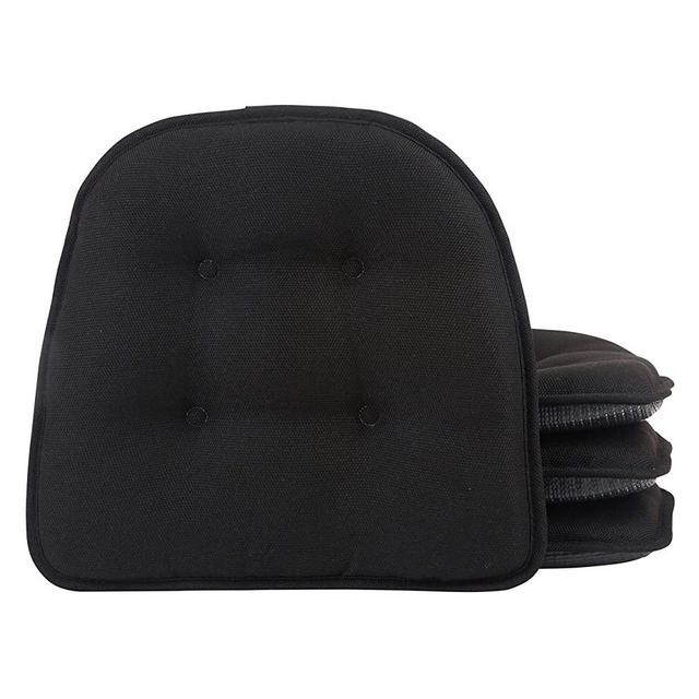Klear Vu Omega Gripper Tufted Furniture Safe Non-Slip Dining Chair Cushion, Midnight Black, 4-Pack