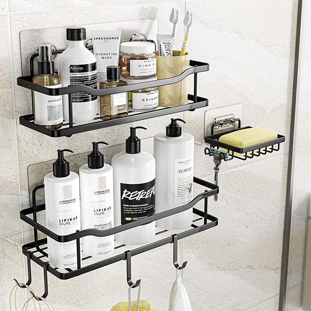 OMAIRA Shower Caddy Shower Organizer Adhesive Shower Shelf, Rustproof No Drilling SUS304 Stainless Steel for Kitchen Bathroom Shower Storage, Black, 3 Pack