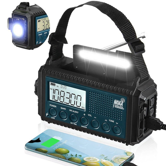 NOAA Emergency Weather Alert Radio, 5000 Large Capacity Hand Crank Solar Powered AM/FM/Shortwave Radio for Home, Portable LED Camping Flashlight Reading Lamp, Phone Charger Earphone Jack,SOS Alarm