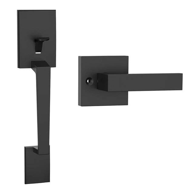 HOSOM Matte Black Front Door Handle No Lock Exterior Door Handle Set with Reversible Lever, Entry Door Handleset for Right & Left-Handed Doors