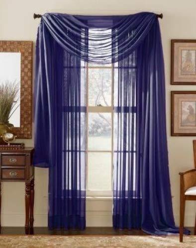 Luxury Discounts Beautiful Elegant Solid Navy Blue Sheer Scarf Valance Topper 38" X 216" Long Window Treatment Scarves