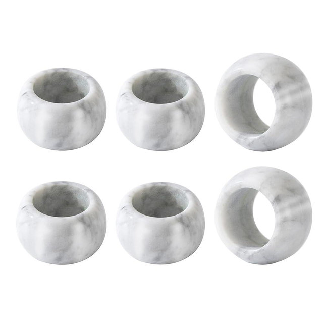 Marble Napkin Rings Set of 6, Decorative Modern Napkin Rings Holder for Kitchen Dining Table Countertops, Cute Home Kitchen Decor Rings Uniquely Displays (White&Grey)