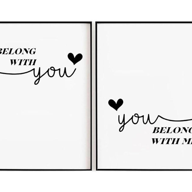 TSDTUO I Belong with You, You Belong with Me Bedroom Quotes Wall Art Print, Set of 2 Prints, Couple Above Bed Bedroom Prints, Heart Wall Decor-8x10INCH