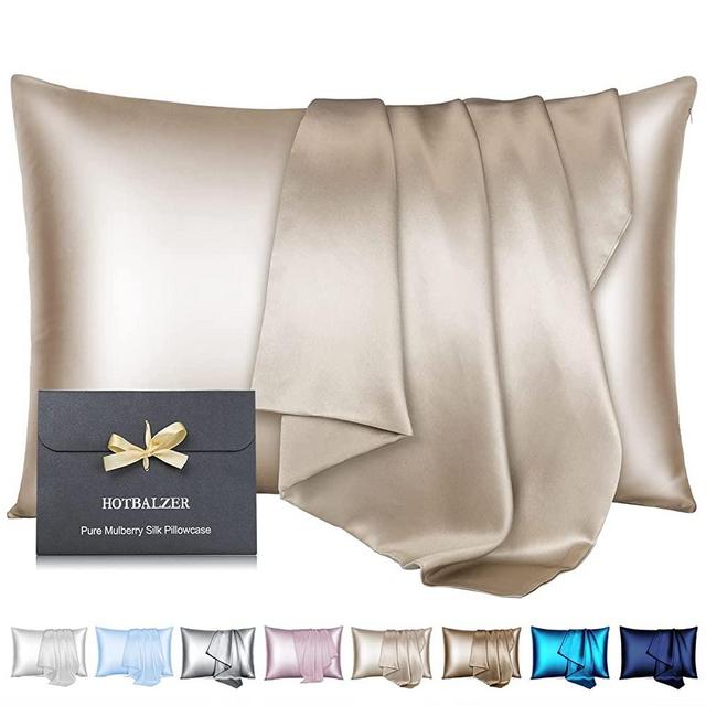 HOTBALZER Mulberry Silk Pillowcase for Hair and Skin, 22 Momme Natural 100% Silk Pillowcases with Zipper, Soft Breathable Both Sides Pure Silk Pillow Cover, 1pc (Beige,King)