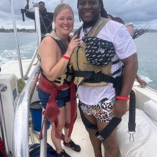 Getting ready to parasail in Negril, Jamaica