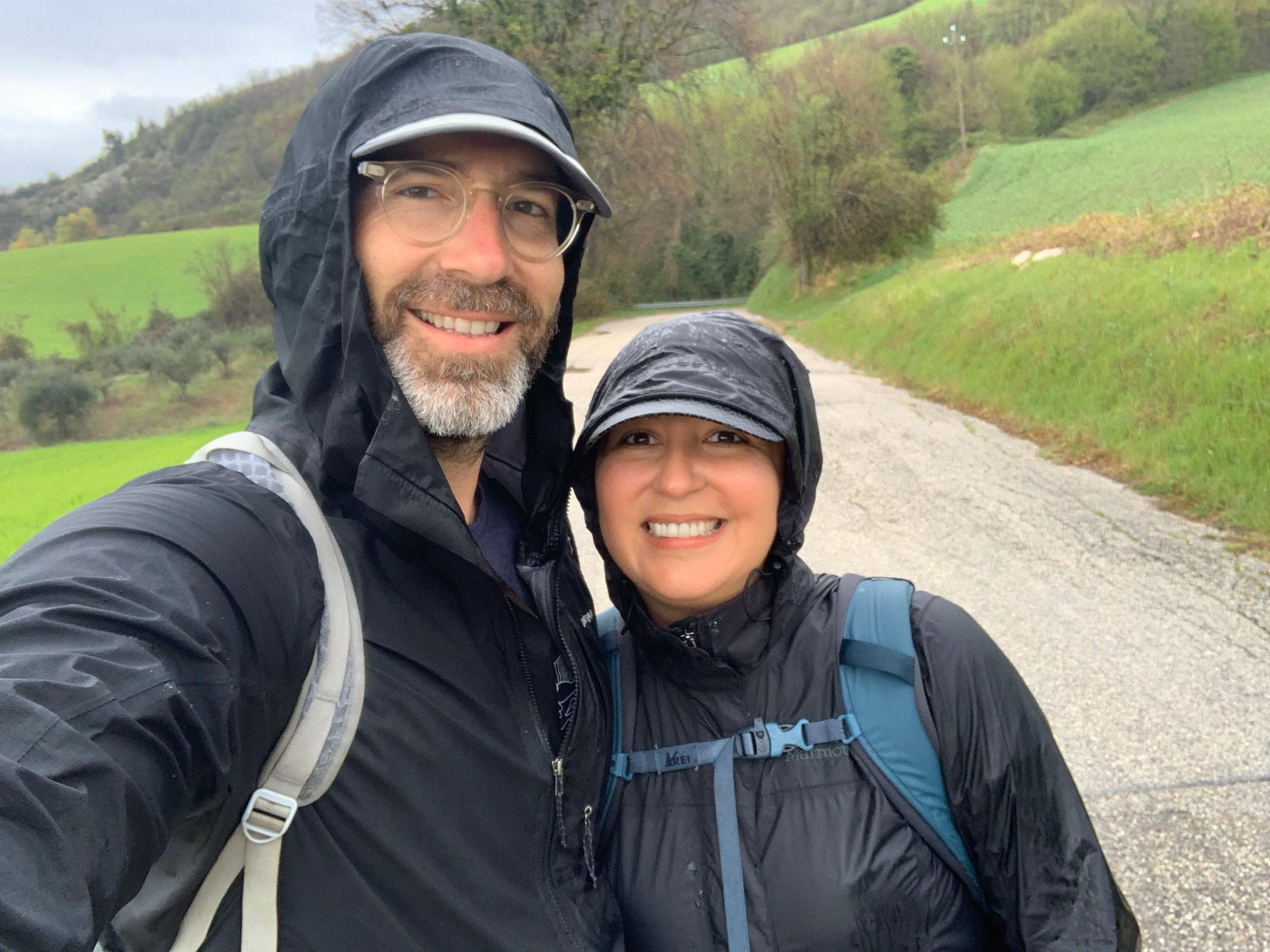 On our pilgrimage to Assisi, walking in the rain