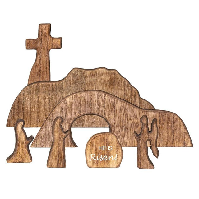 【He is Risen】Wooden Easter Resurrection Scene Cross Jesus Tomb Tray Set, Empty Tomb Easter Scene and Cross Decoration,Jesus Nativity Scene Decor for Religious Home Office Tabletop Christian Gifts (7)